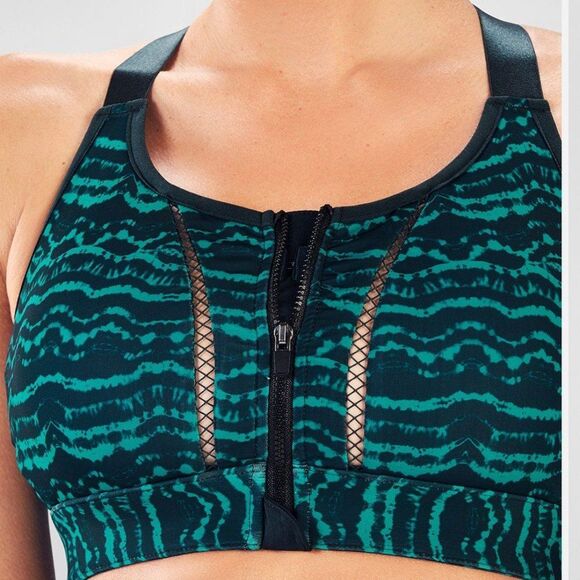 Fabletics Women's Zoe High Impact Sports Bra Zipper Tidal Print S - Picture 1 of 7